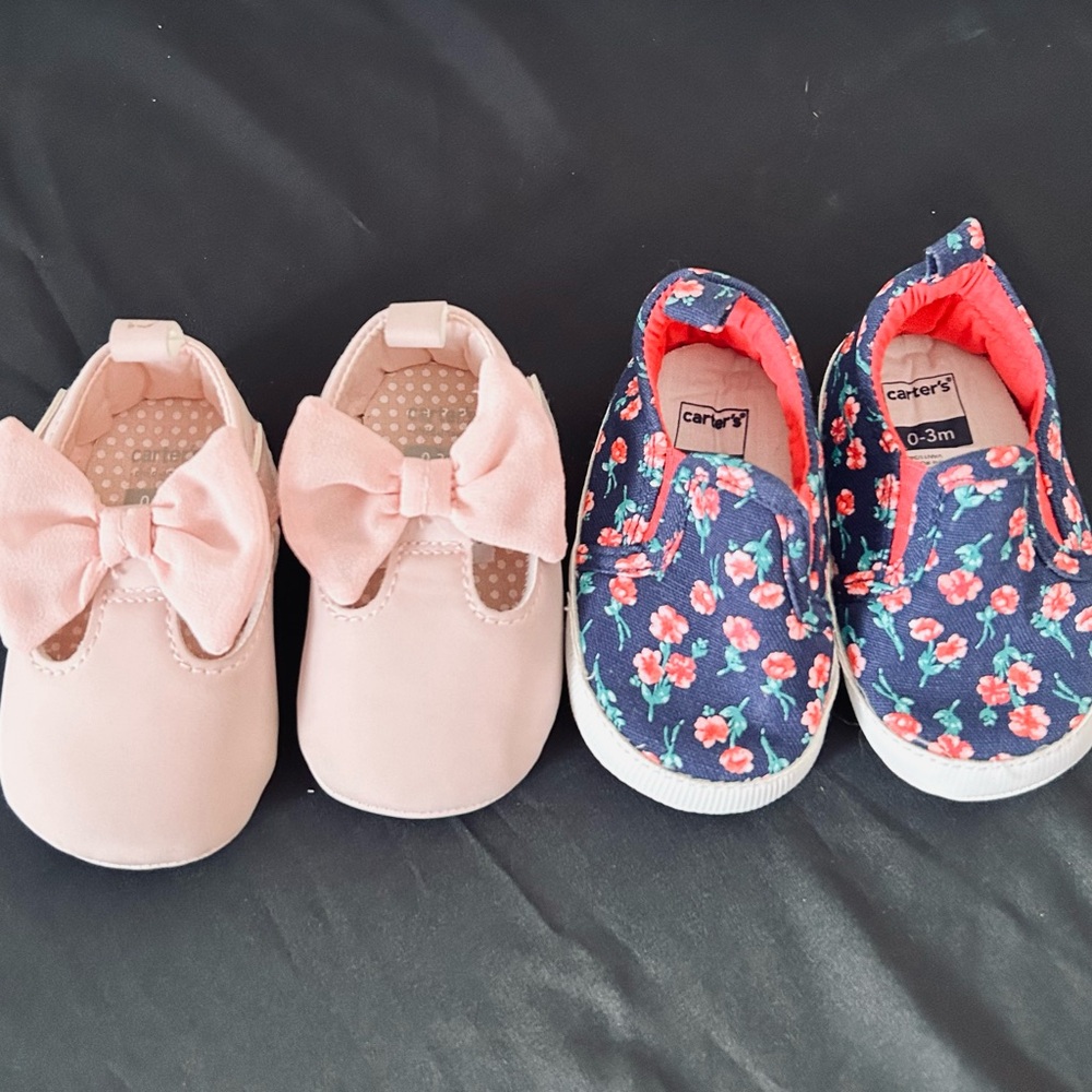 Two Pair Carter's Adorable Soft-Sole Shoes/Infants 0-3 Months/Like New
